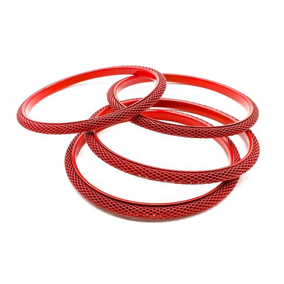 Bold Stackable Bracelet Lot, Red Mesh Skinny Bangles to Wear and Share, Vintage - Picture 2 of 4